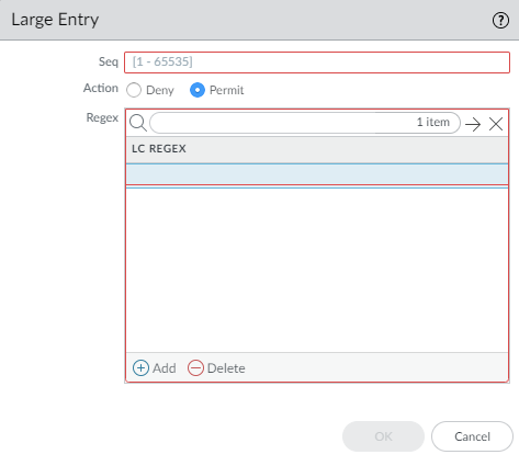 Large Community List entry configuration.